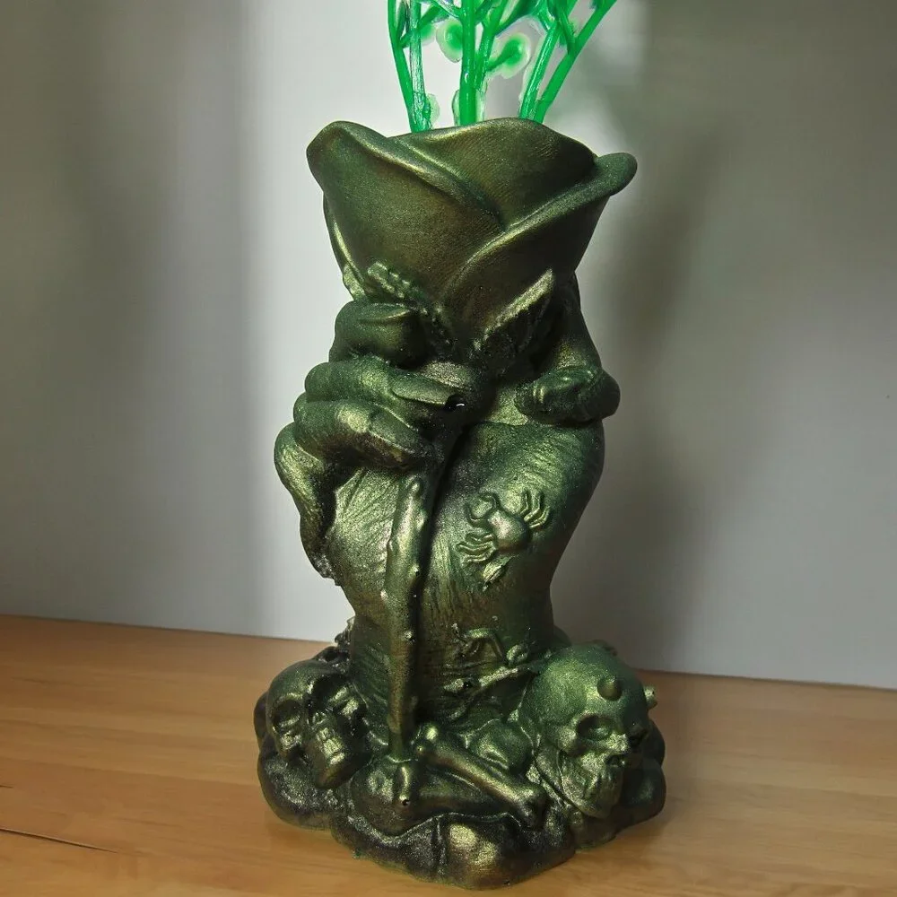 Aquarium Decoration - Creepy Hand with Green Fern Plant.